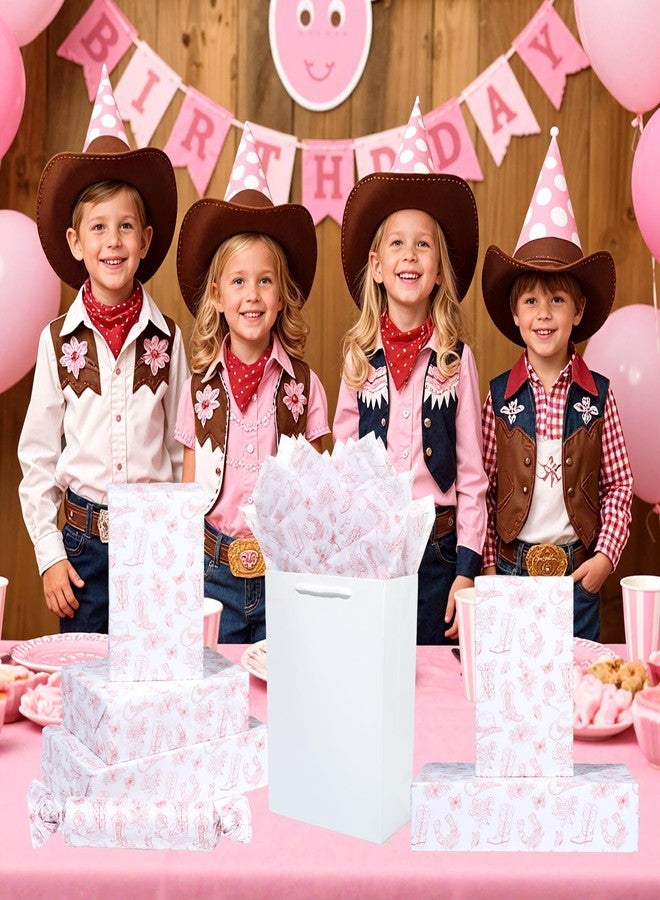Pineraap 100 Sheet Western Cowgirl Tissue Paper, 20×14 in - Pink Floral Cowgirl Hat Boots Printed Tissue Paper for Girls Birthday, Baby Shower, Gift Boxes Wrapping, DIY Projects, Party Decorations - Image 5